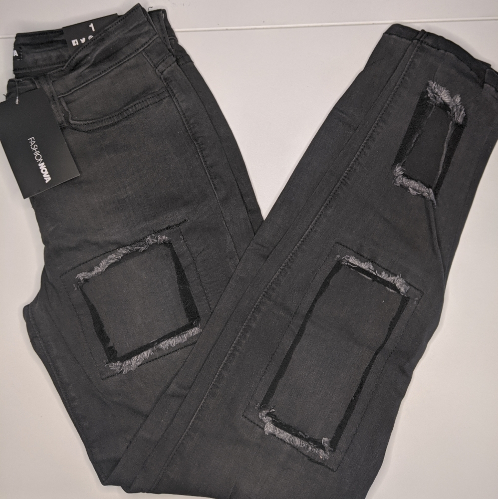 NWT Fashion Nova Black Distressed Hardcore Jeans